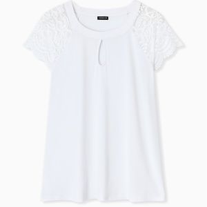 Torrid White Studio Knit Lace Sleeve Top Blouse